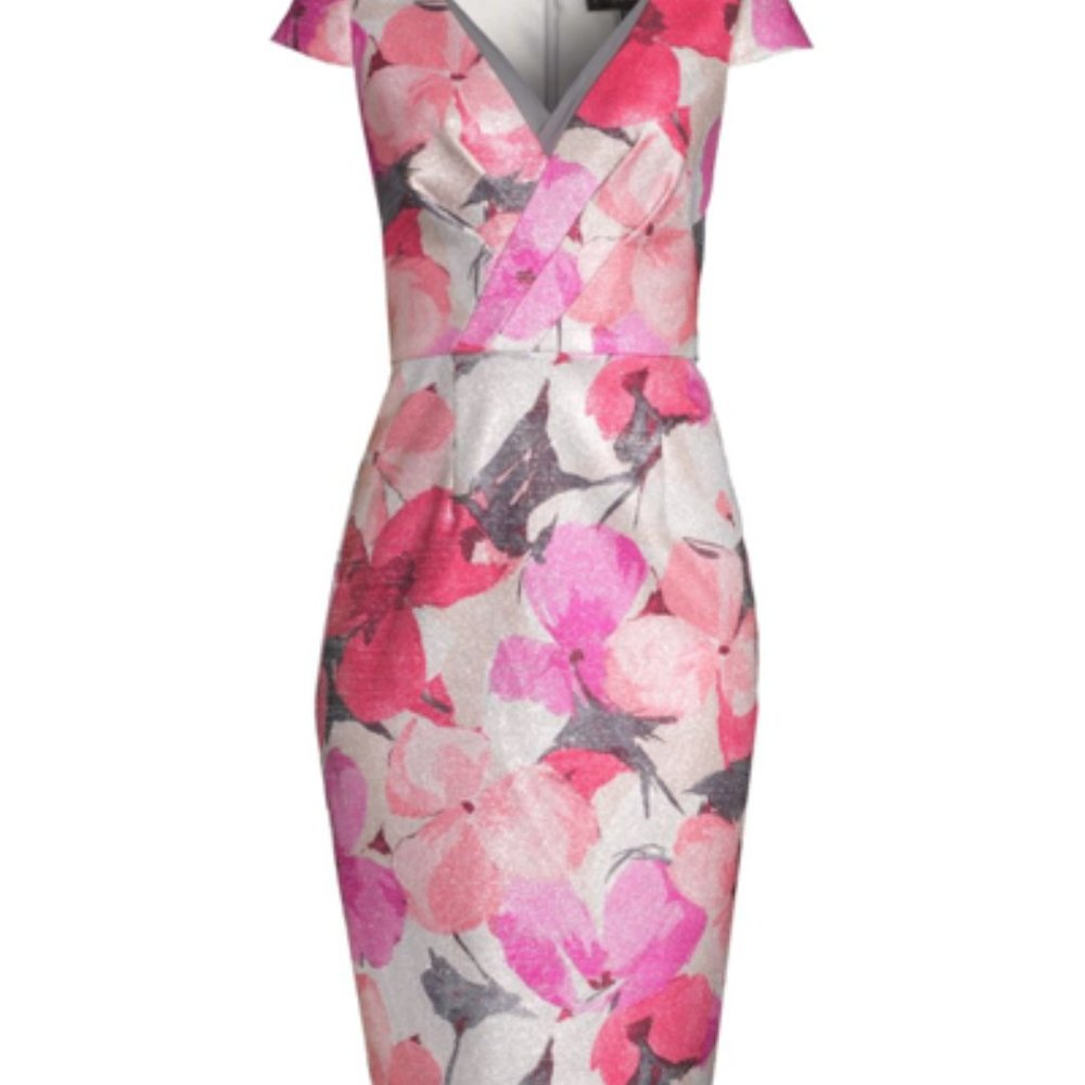 Aidan Mattox Metallic Floral Cocktail Dress